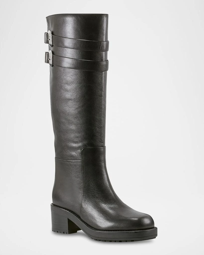 Marc Fisher Leather Buckle Lug Riding Boots With Zipper 2