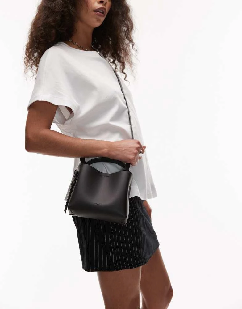 ARKET ARKET small leather cross body tote bag with side buckle detail in black 3