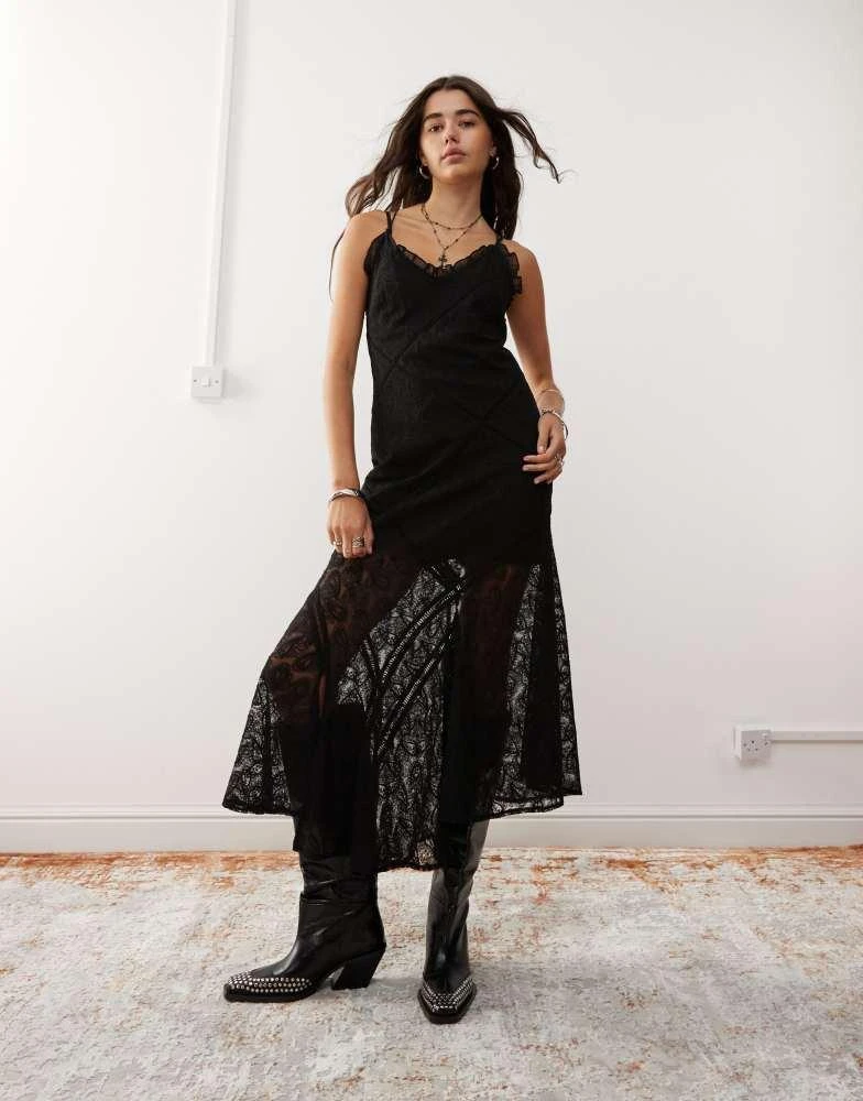 Reclaimed Vintage Reclaimed Vintage maxi dress with spliced lace panels in black 1