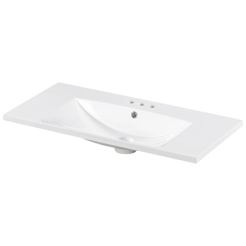 Streamdale Furniture Streamdale 36" Single Bathroom Basin Sink, Vanity Top Only, 3-Faucet Holes, Resin