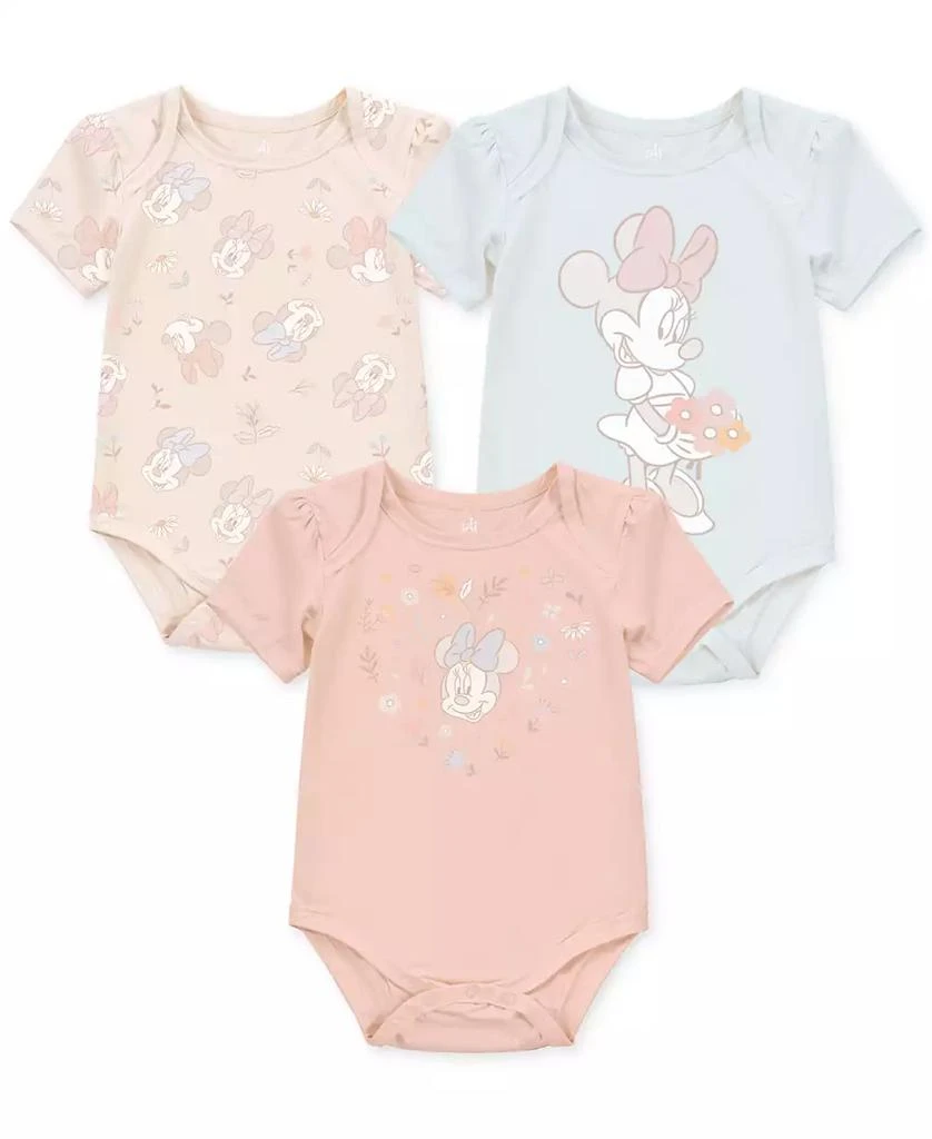 Disney Baby Girls Minnie Mouse Short-Sleeve Bodysuits, Set of 3 1
