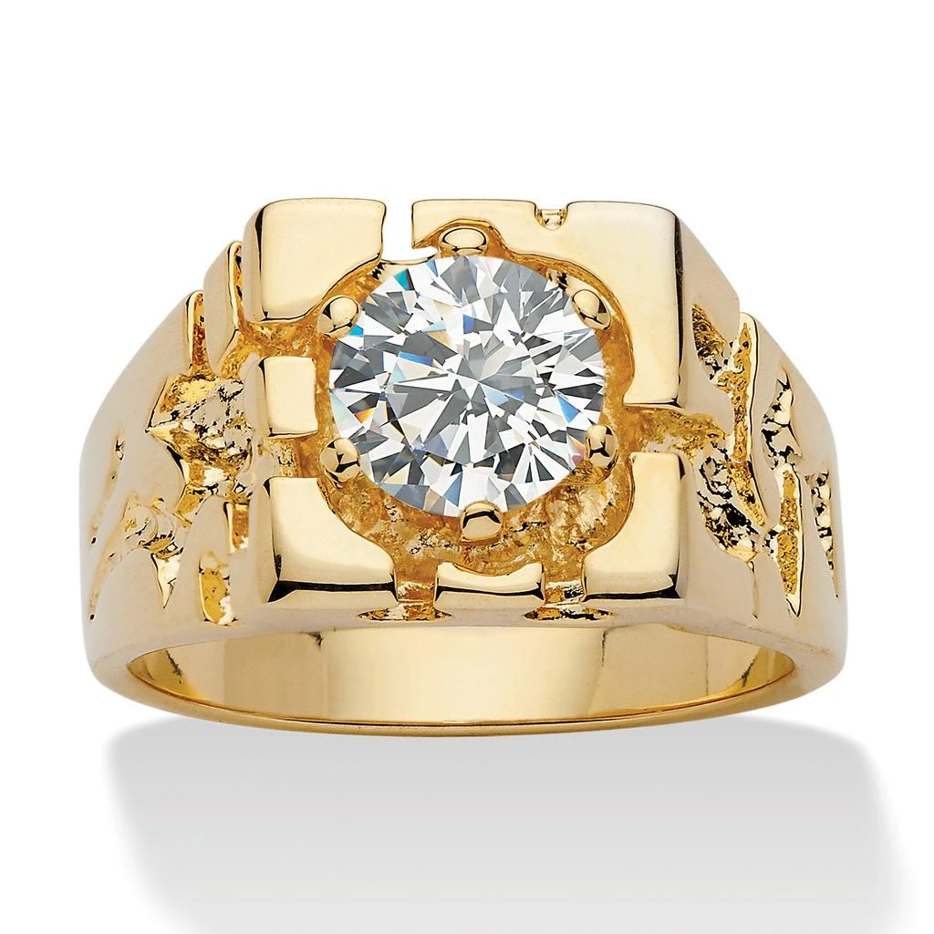 Palm Beach Jewelry Men
s 2 TCW Round Cubic Zirconia Yellow Gold-Plated Nugget-Style Ring