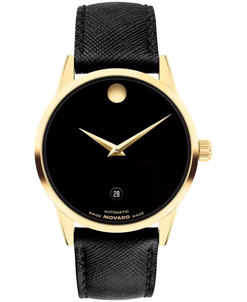 Movado Men's Museum Classic Swiss Automatic Black Leather Watch, 40mm