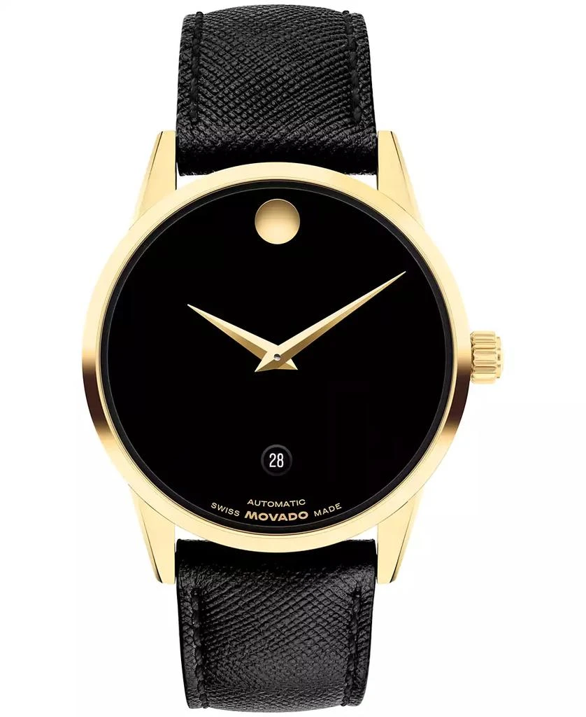 Movado Men's Museum Classic Swiss Automatic Black Leather Watch, 40mm 1