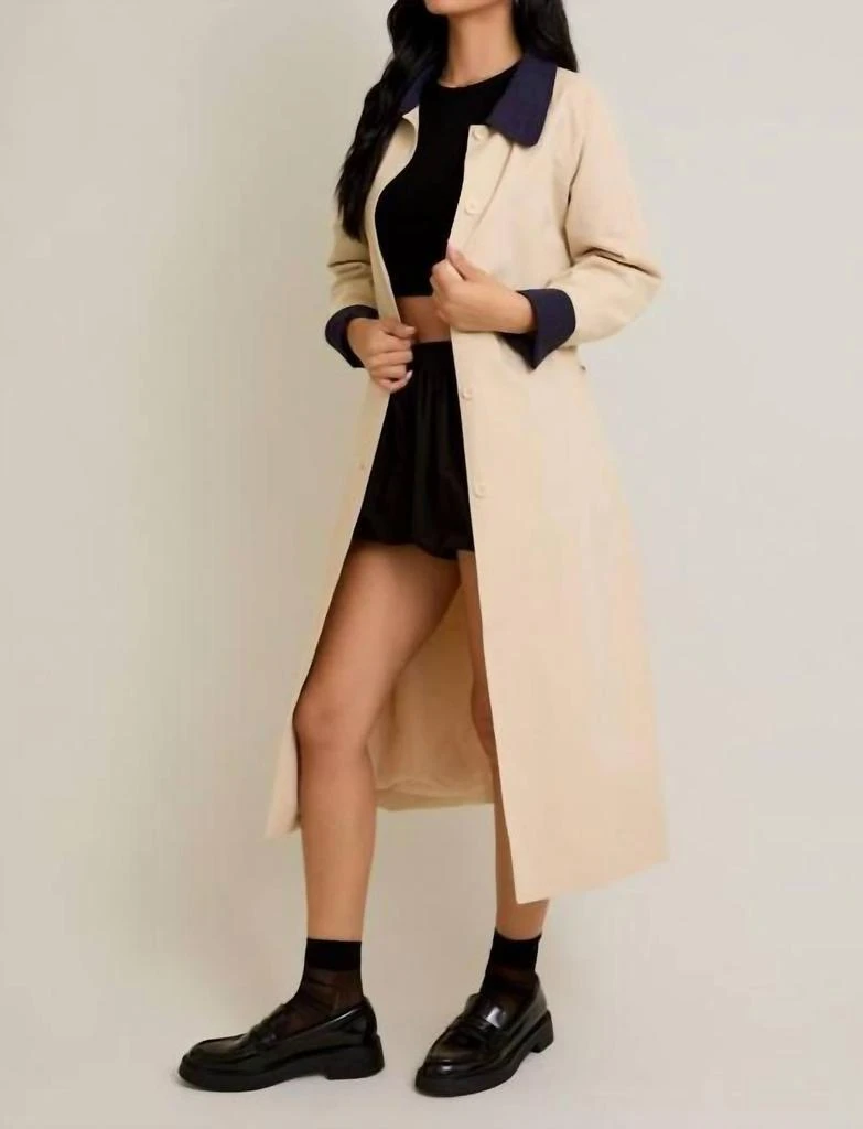LE LIS Le Lis - Raglan Sleeve Contrast Collar Oversized Trench Coat 2