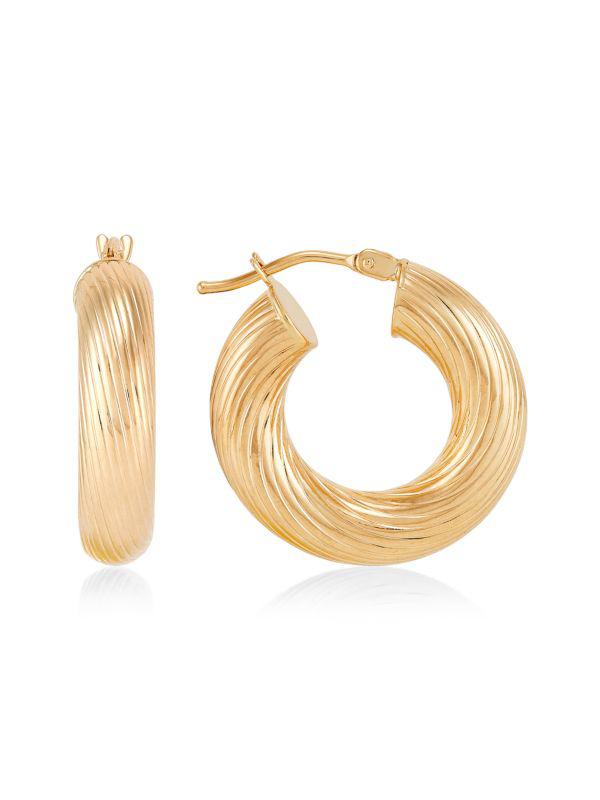 Saks Fifth Avenue 14K Yellow Gold Polished Texture Round Hoop Earrings