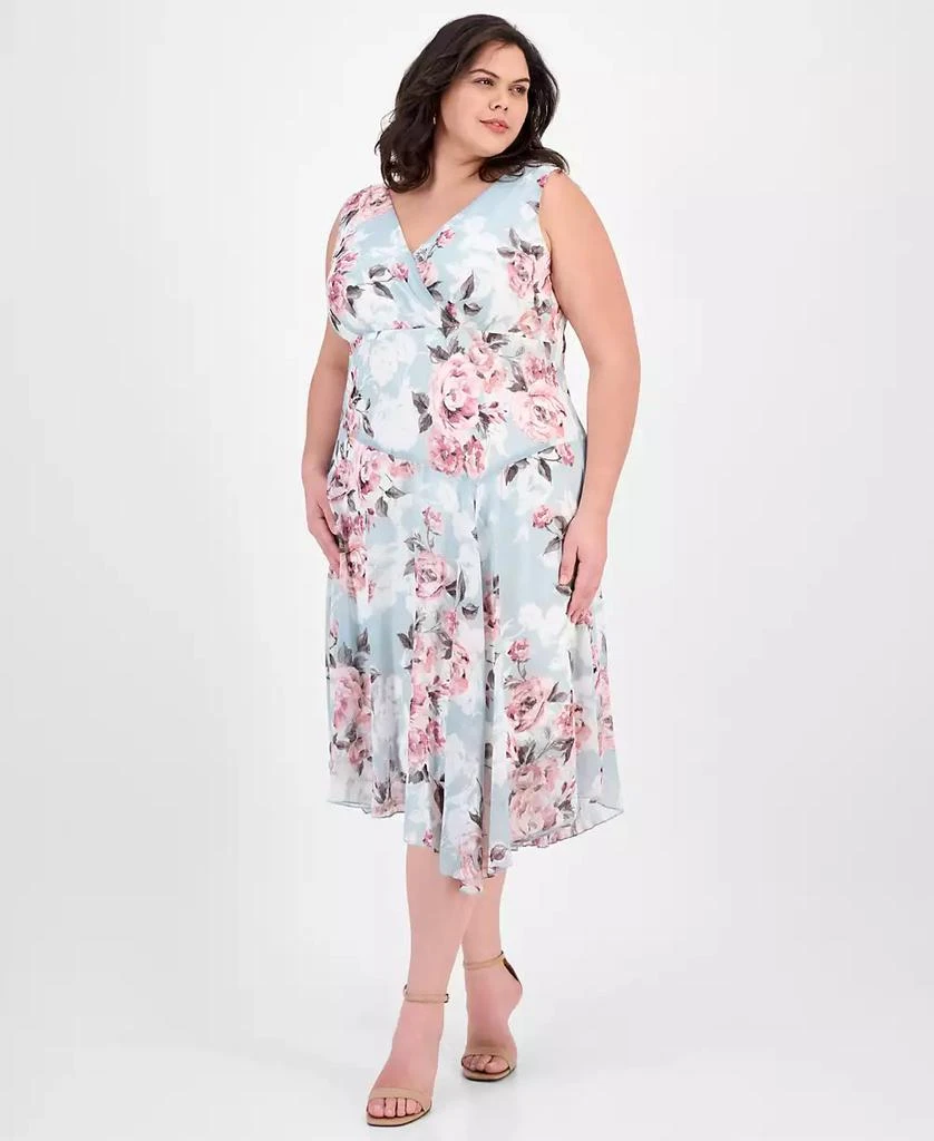 Connected Plus Size Floral-Print Chiffon Midi Dress 1