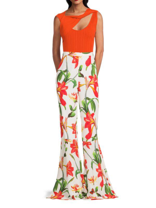 Andrew Gn Floral Silk Flared Pants