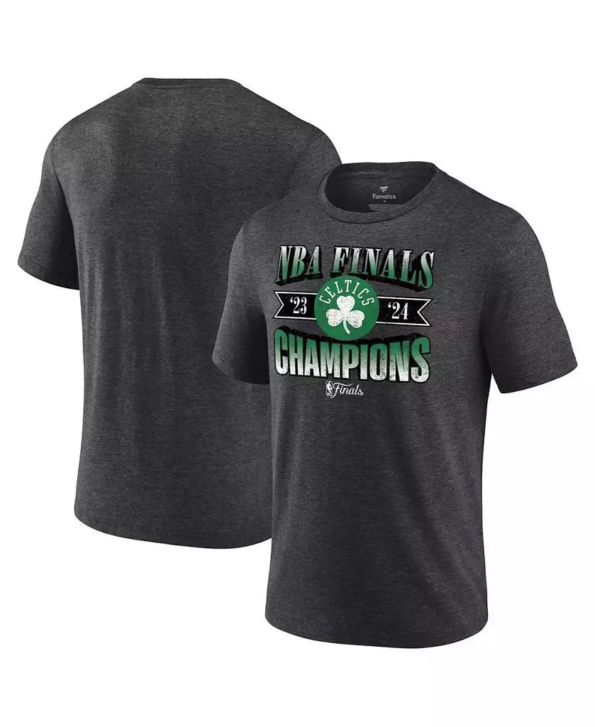 Fanatics Men's Heather Charcoal Boston Celtics 2024 NBA Finals Champions Full Court Pressure Retro Tri-Blend T-Shirt 1