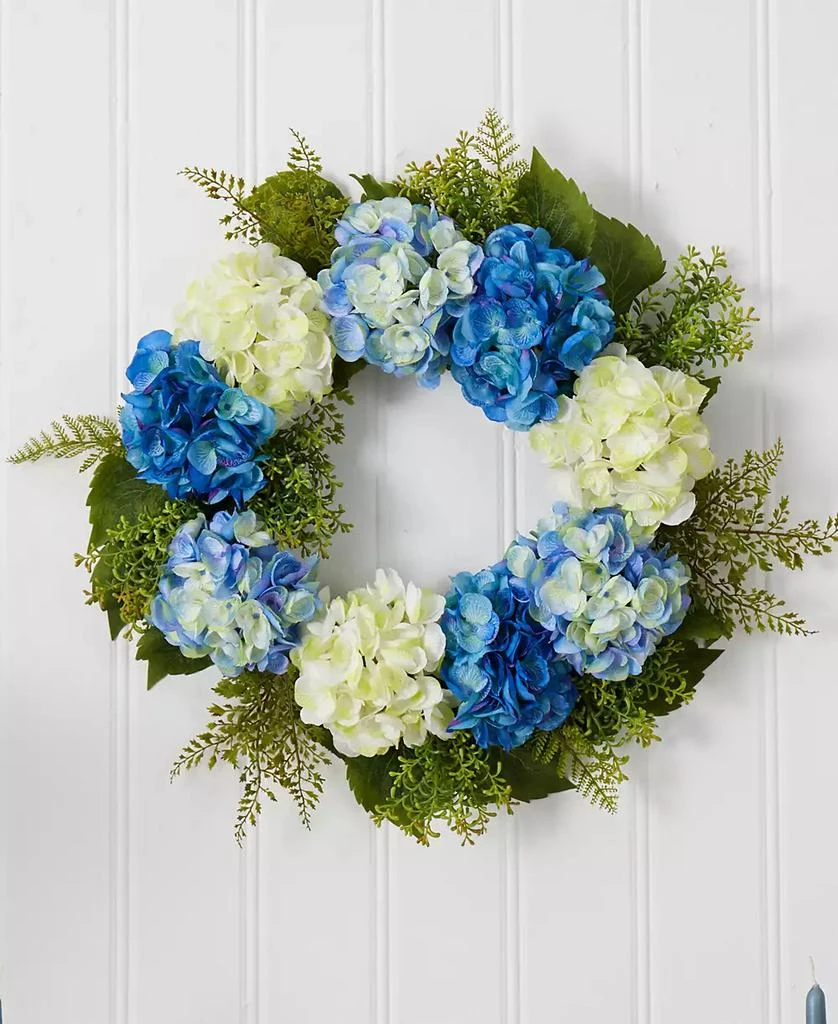 NEARLY NATURAL 24" Hydrangea Blue & White Wreath 4