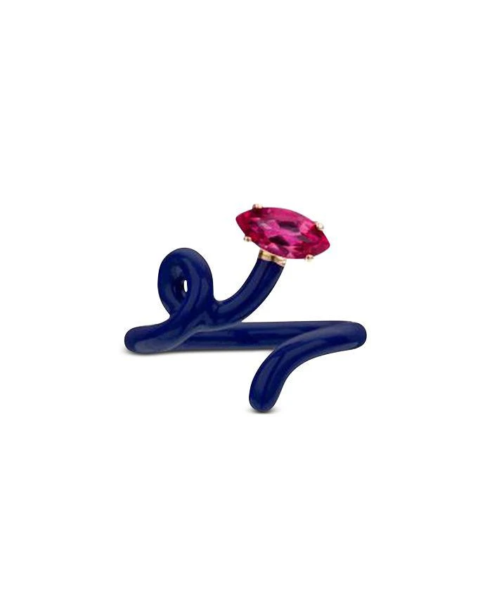 Bea Bongiasca 9K Yellow Gold
Sterling Silver Baby Vine Corundum and Navy Blue Enamel Tendril Ring