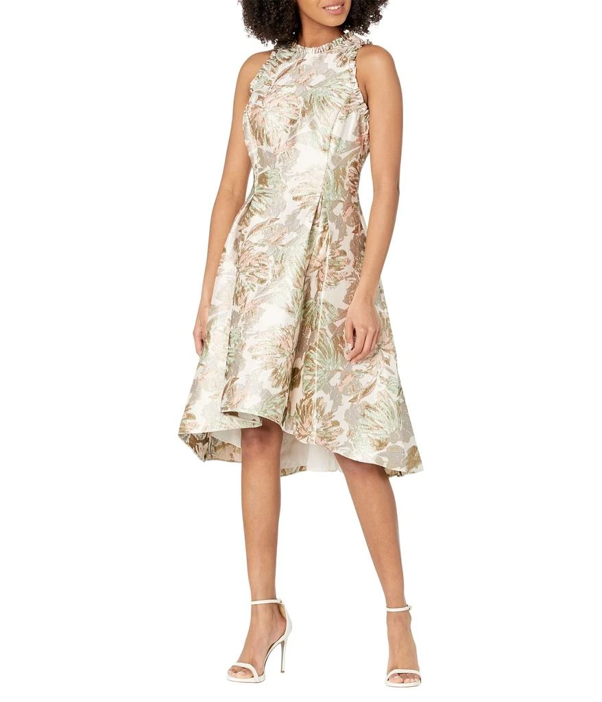 Adrianna Papell Sleeveless Printed Jacquard Dress with High-Low Hem & Ruffle Detail 1