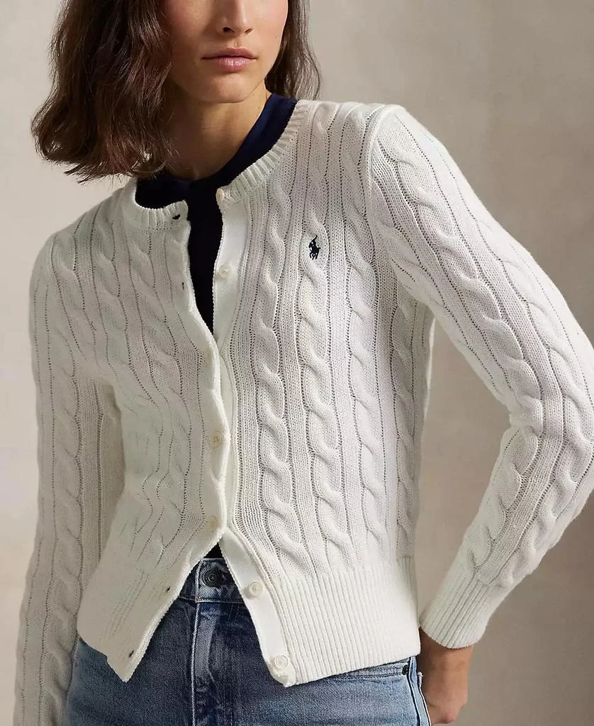 Ralph Lauren Women's Cable-Knit Cotton Crewneck Cardigan Sweater 3