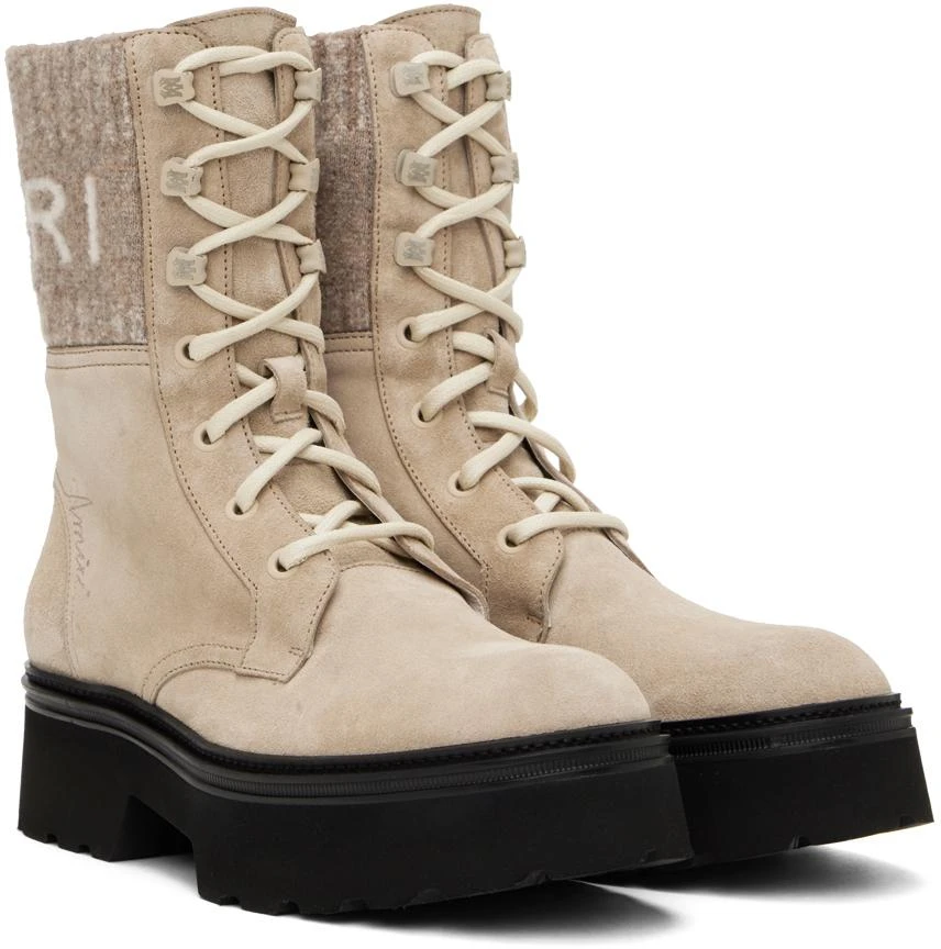AMIRI Tan Knit Logo Collar Combat Boots 4