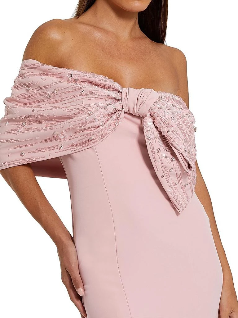 Mac Duggal Evening Beaded Off-The-Shoulder Bow Satin Mermaid Gown 3