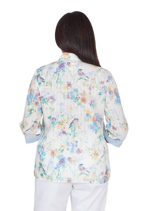 Alfred Dunner Dunner Petite Classics Pastels Birds Top