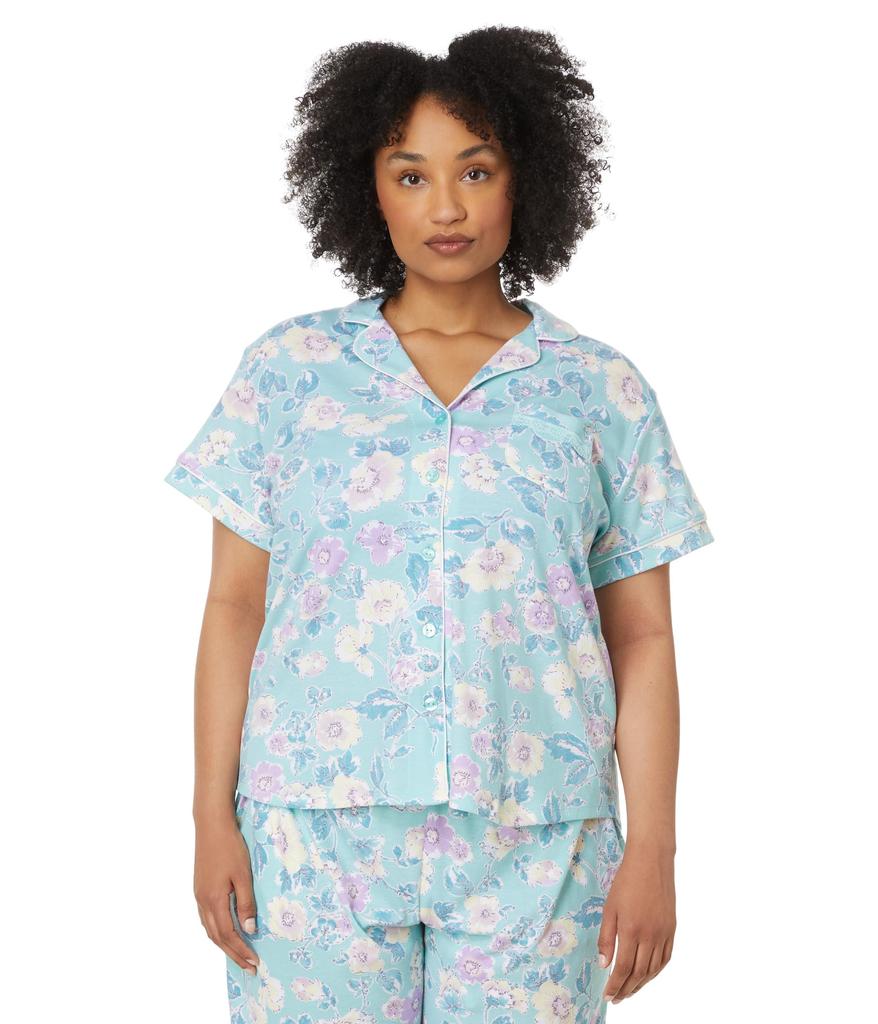 Karen Neuburger Plus Short Sleeve Girlfriend Capri PJ Set with Lace Detail