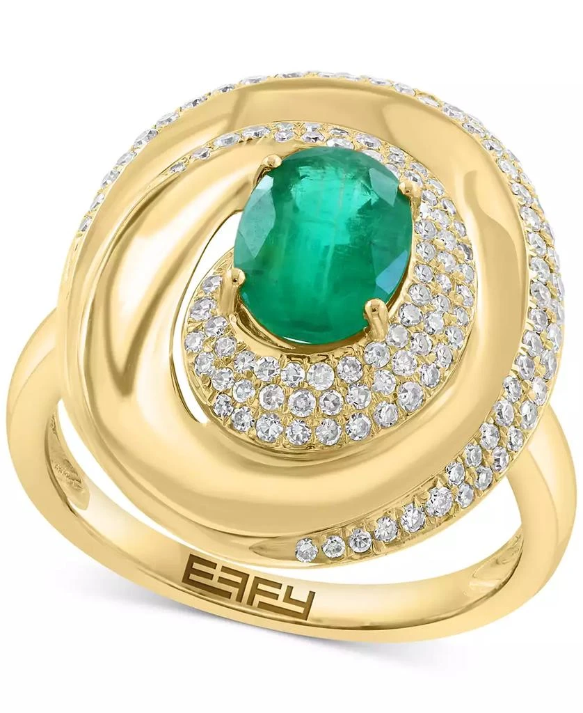 Effy Diamond (1/2 ct. t.w.) 
Emerald (1-1/6 ct. t.w.) Ring in 14k Gold Over Silver