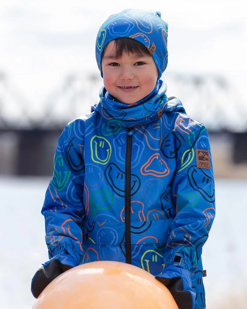 Deux par Deux Stretch Jersey Beanie Blue Printed Smileys 2