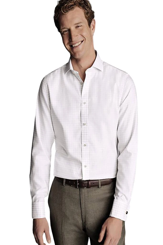 Charles Tyrwhitt Men's Non-Iron Clifton Weave Check Cutaway Slim Fit Shirt Single Cuff 6
