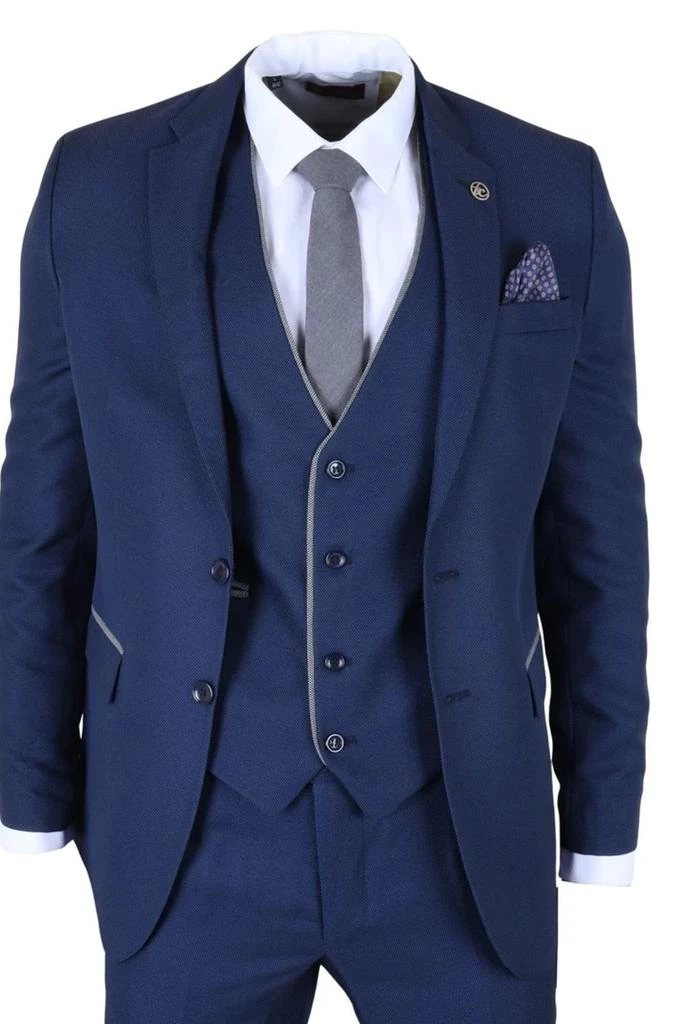 TruClothing 3 Piece Suit Contrast Trim Tailored Fit Formal Attire