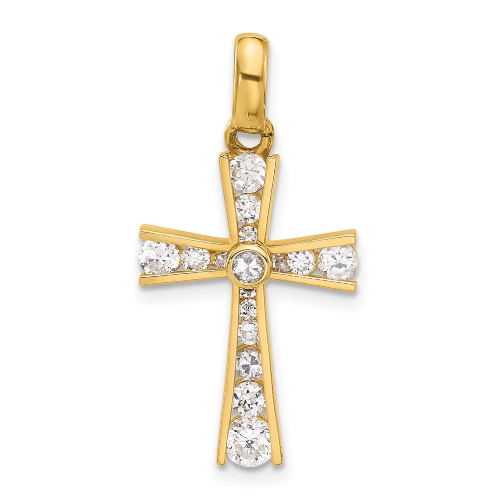 Diamond2Deal 10k Yellow Gold Polished Cubic Zirconia Latin Cross Pendant