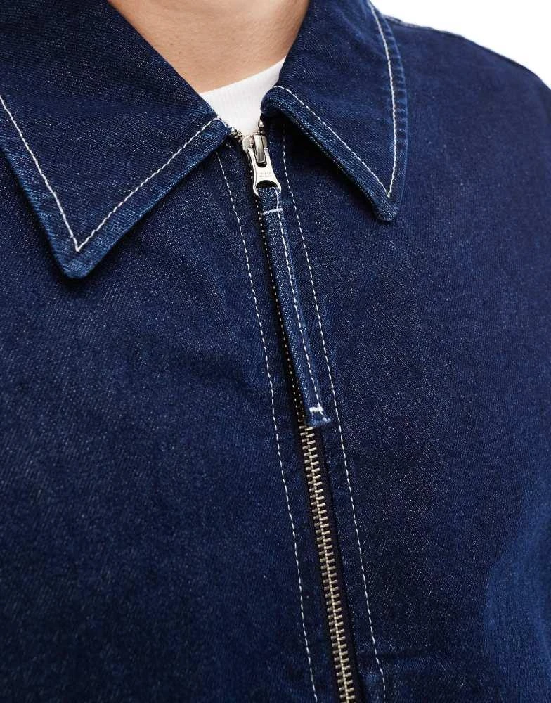 ASOS ASOS DESIGN cropped raw denim harrington jacket with contrast stitch 3