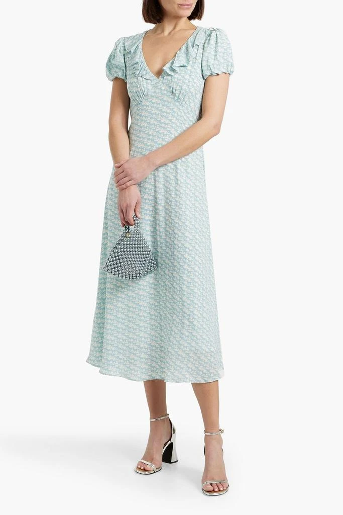 Solid 
Striped The Calais ruffled printed crepe midi dress 2