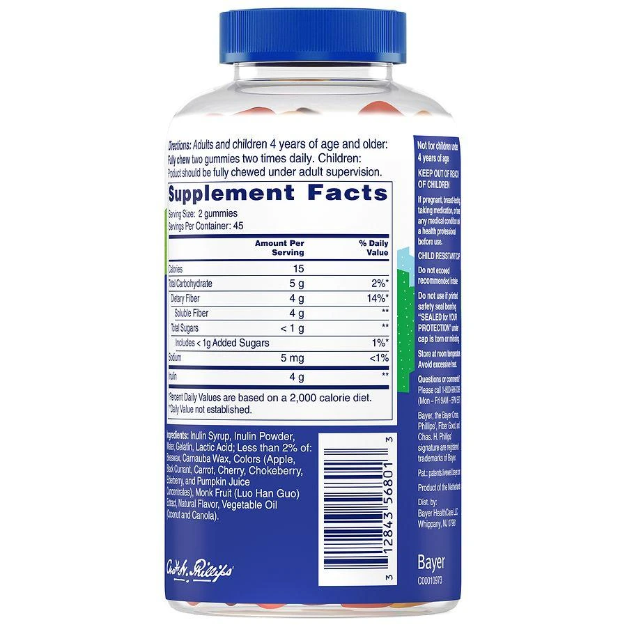 Phillips
Fiber Good Gummies Prebiotic Inulin Fiber Supplement Strawberry, Apple, Grape, Cherry, Orange, Lemon 2