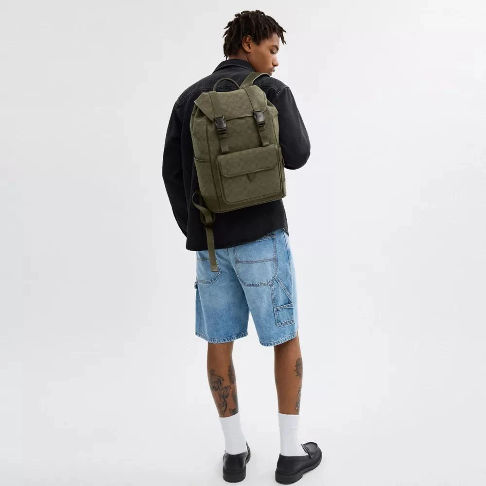 Coach League Flap Backpack In Signature Canvas Jacquard 2