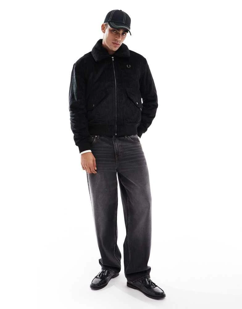 Fred Perry Fred Perry cord bomber jacket in black with removable borg collar 3