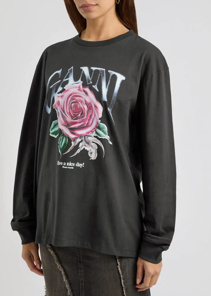 Ganni Logo printed cotton top 2