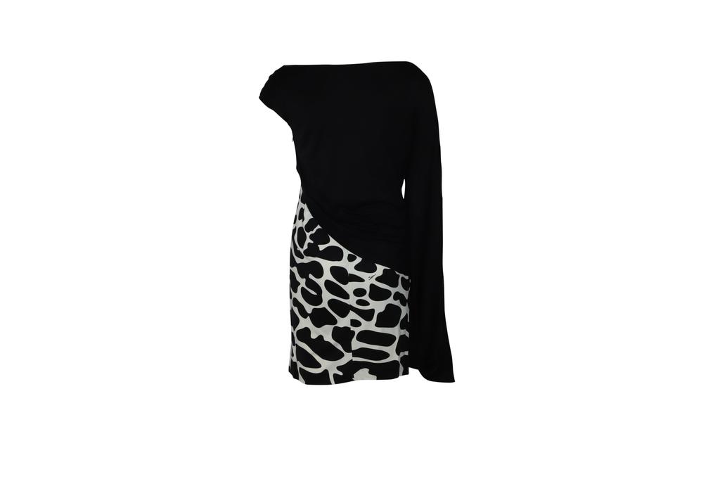 Issa One Sleeve Draped Dress in Black Silk