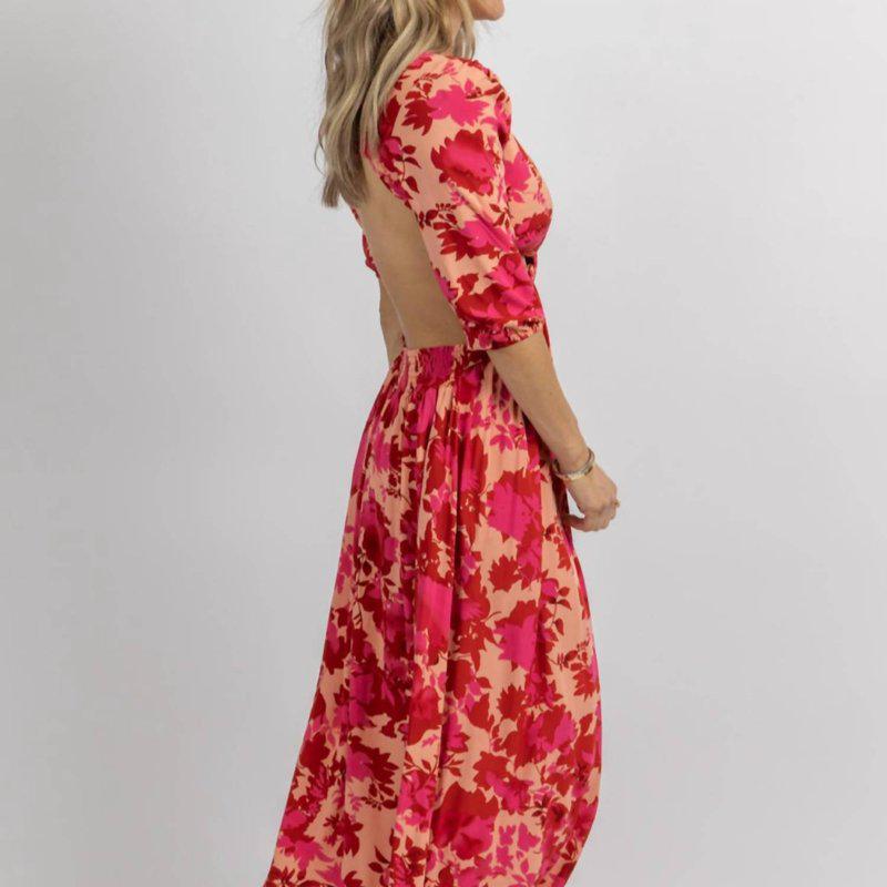 Sundayup Cutout Cross Midi Dress In Hot Pink Floral