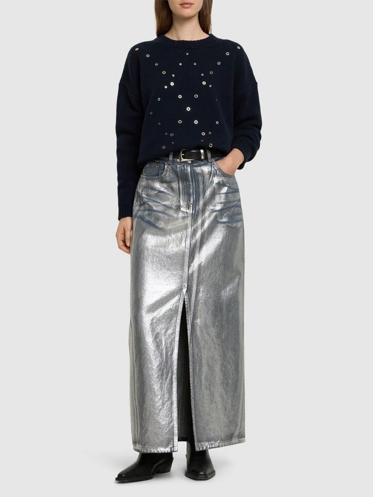 MSGM Silver-coated Cotton Denim Long Skirt 1