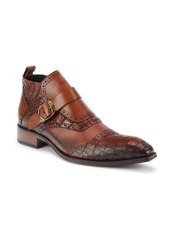 Jo Ghost Croc Embossed Leather Monk Shoes 2