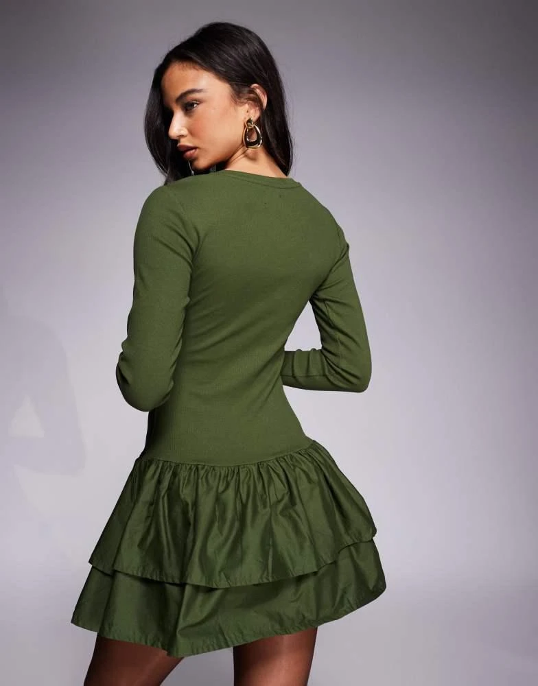 ASOS DESIGN ribbed mini dress with woven skirt in green  On Sale Now with  Up to 11% Off | Discover Exclusive Deals & Savings at BeyondStyle   Authentic ASOS Home|women with