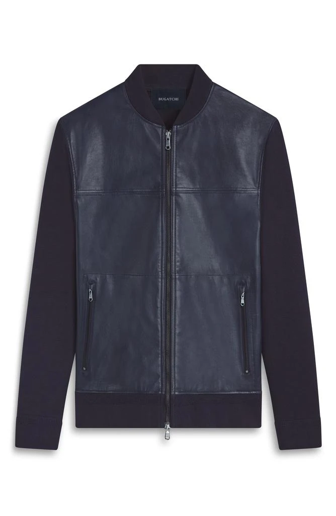 BUGATCHI Leather Front Zip-Up Cotton & Cashmere Cardigan 5