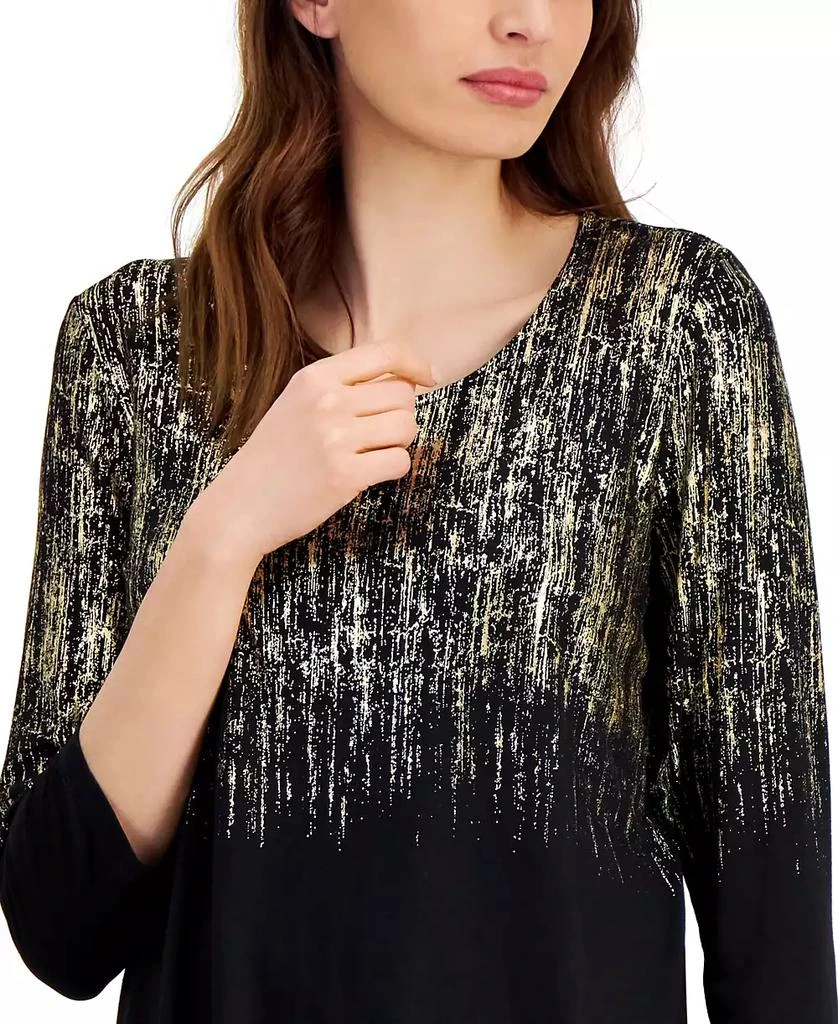 JM Collection Women's Foil-Print Knit 3/4-Sleeve Top, Created for Macy's 3