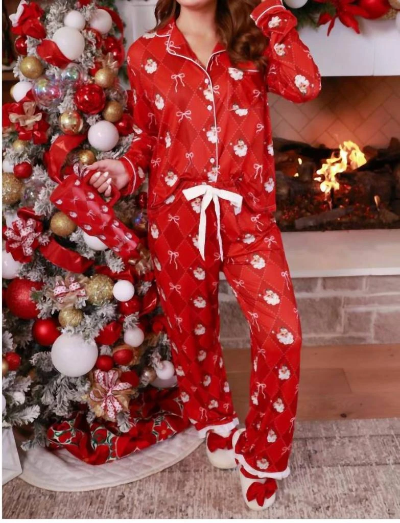 Jess Lea Jess Lea - Santa
s Signature Bow Ruffle Pajama Set