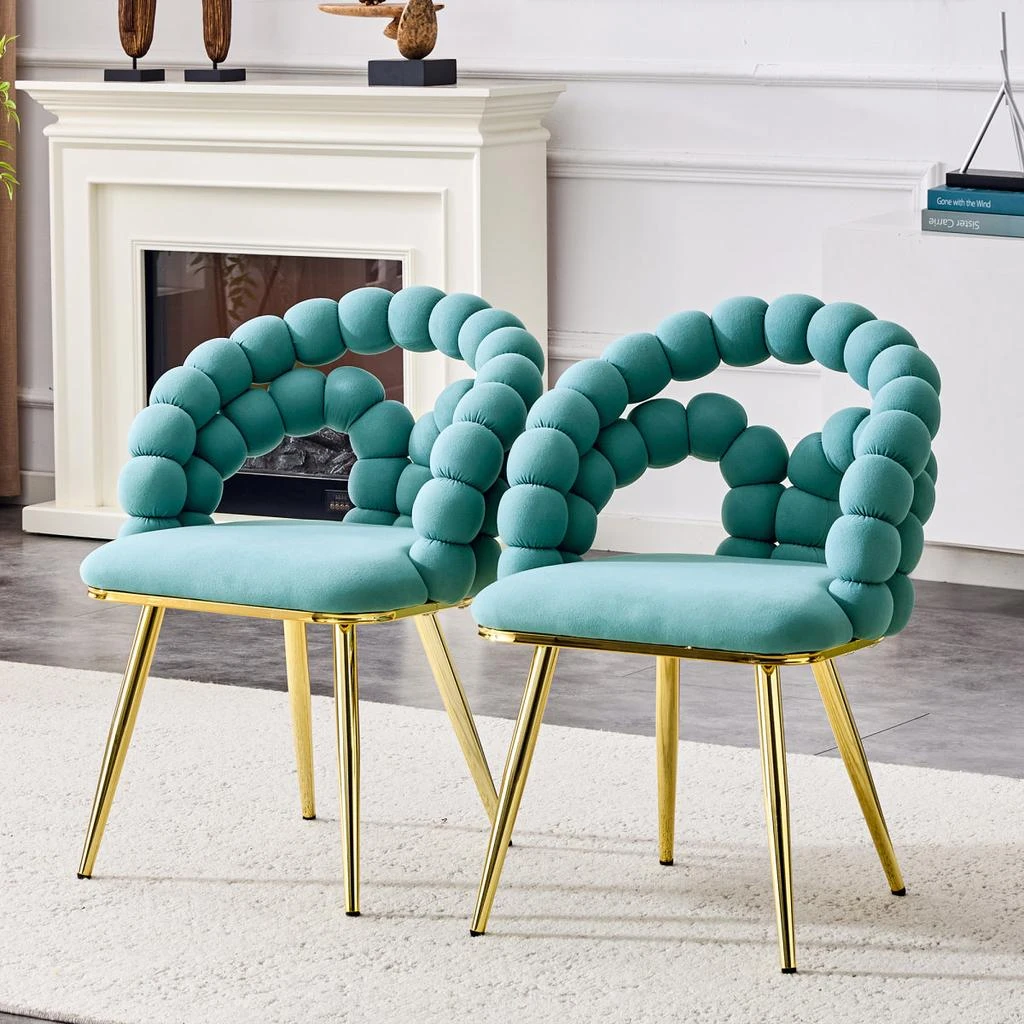 Streamdale Furniture Streamdale Set of 2 Teal Puffy Bubble Chairs with Gold Legs, Modern Upholstered Accent Chairs