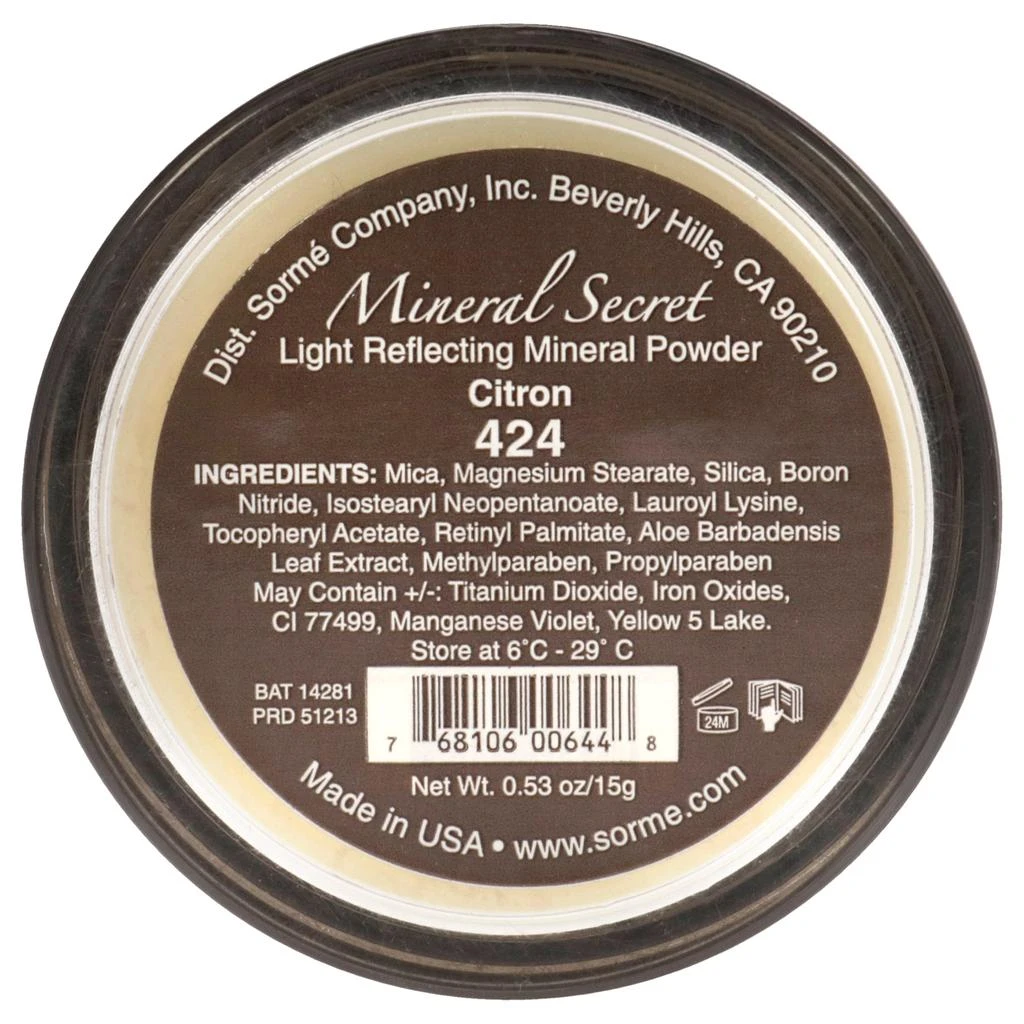 Sorme Cosmetics Mineral Secrets Light Reflecting Finishing Powder - 424 Citron by  for Women - 0.53 oz Powder 2