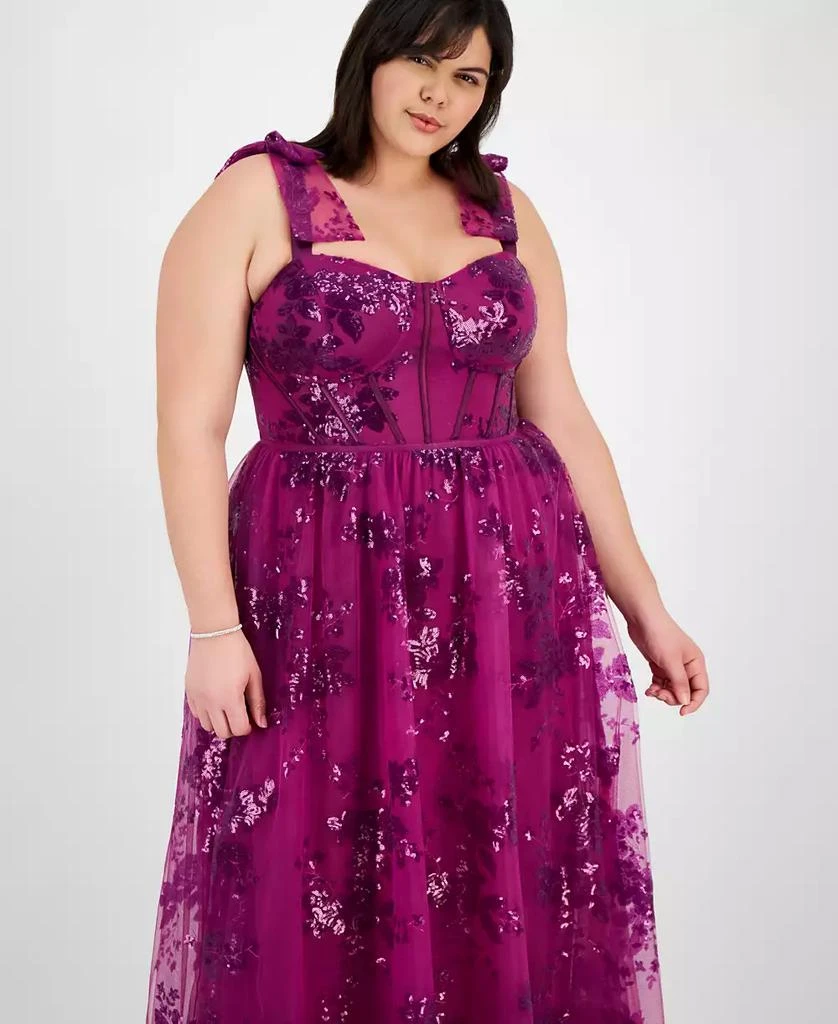 City Studios Plus Size Sequin Tulle Corset Gown, Created for Macy's 4