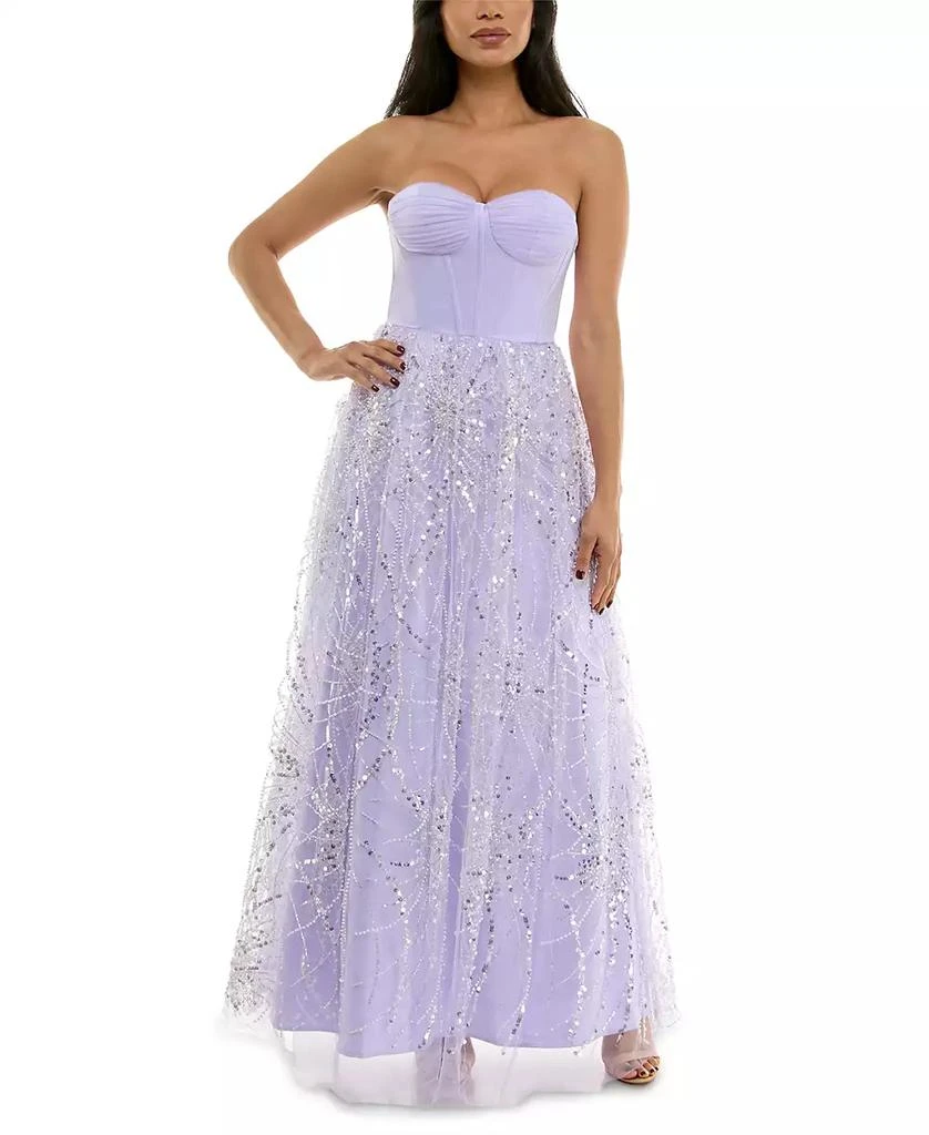 Violet Weekend Juniors' Sequin Pearl Corset Gown 4