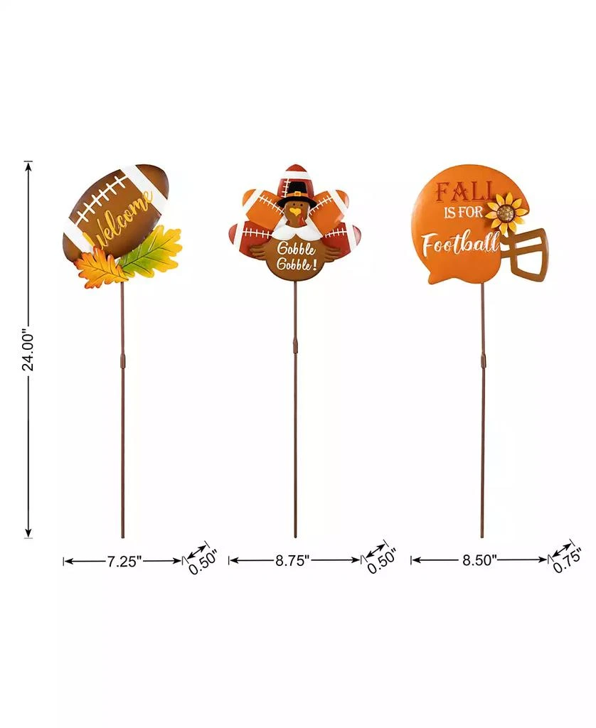 Glitzhome 24"H Set of 3 Thanksgiving Metal Football Turkey Yard Stake 3