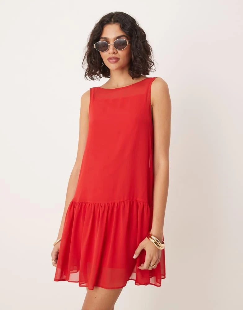 ASOS ASOS DESIGN drop waist chiffon mini dress in red 4