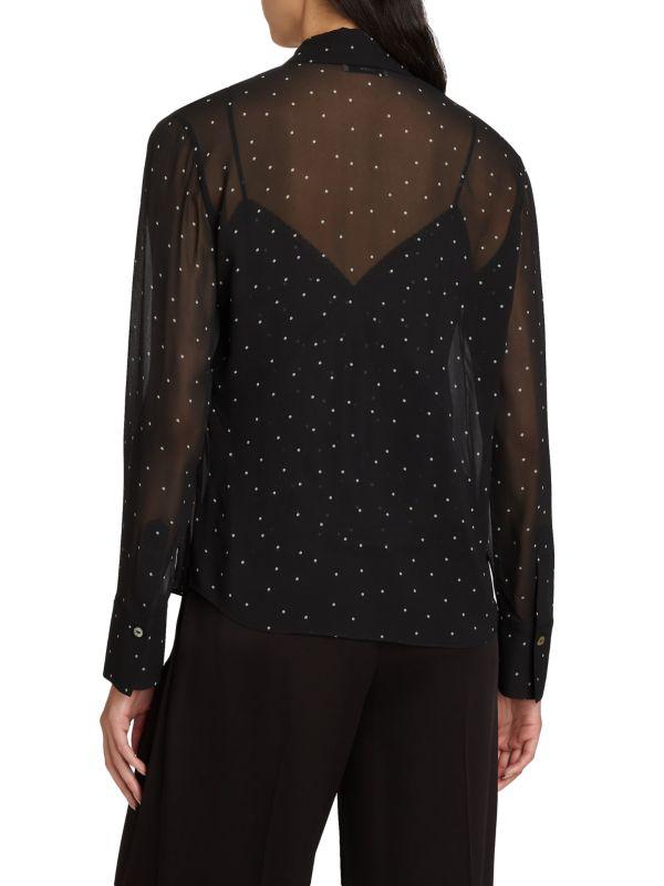Vince Dot-Print Sheer Silk Long-Sleeve Blouse