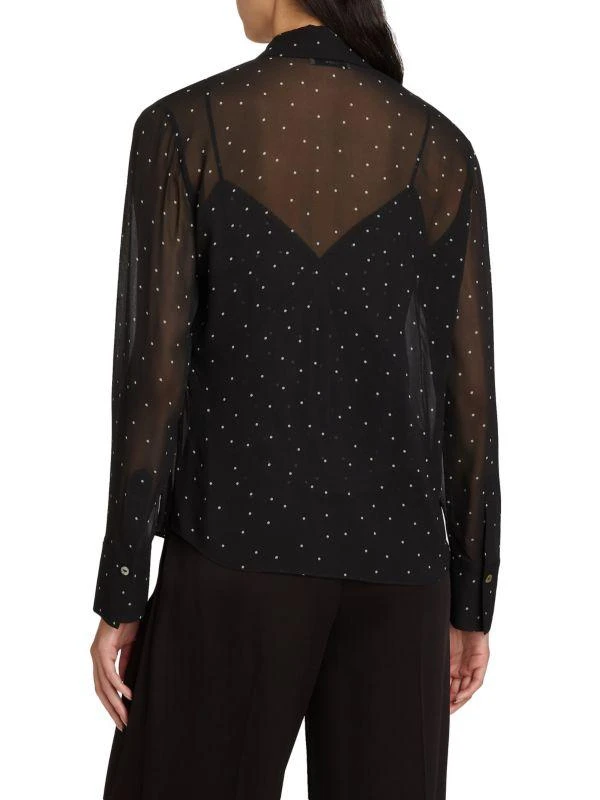 Vince Dot-Print Sheer Silk Long-Sleeve Blouse 2