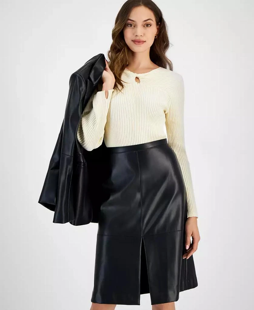 Tahari Women's Faux-Leather Boyfriend Jacket 6