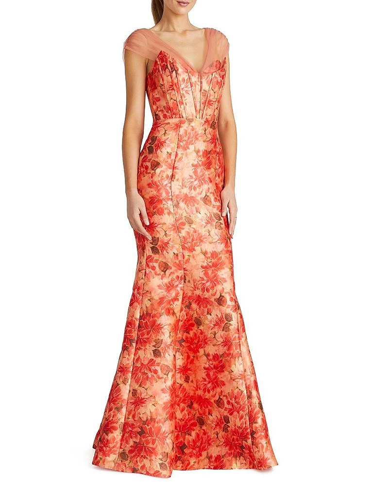 Theia Lowen Floral Mikado Satin Mermaid Gown 3